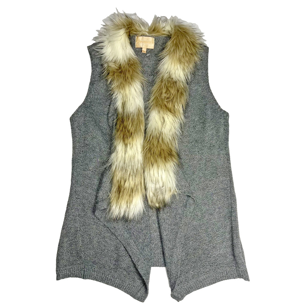 Skies Are Blue Faux Fur Vest Women M Gray Knit